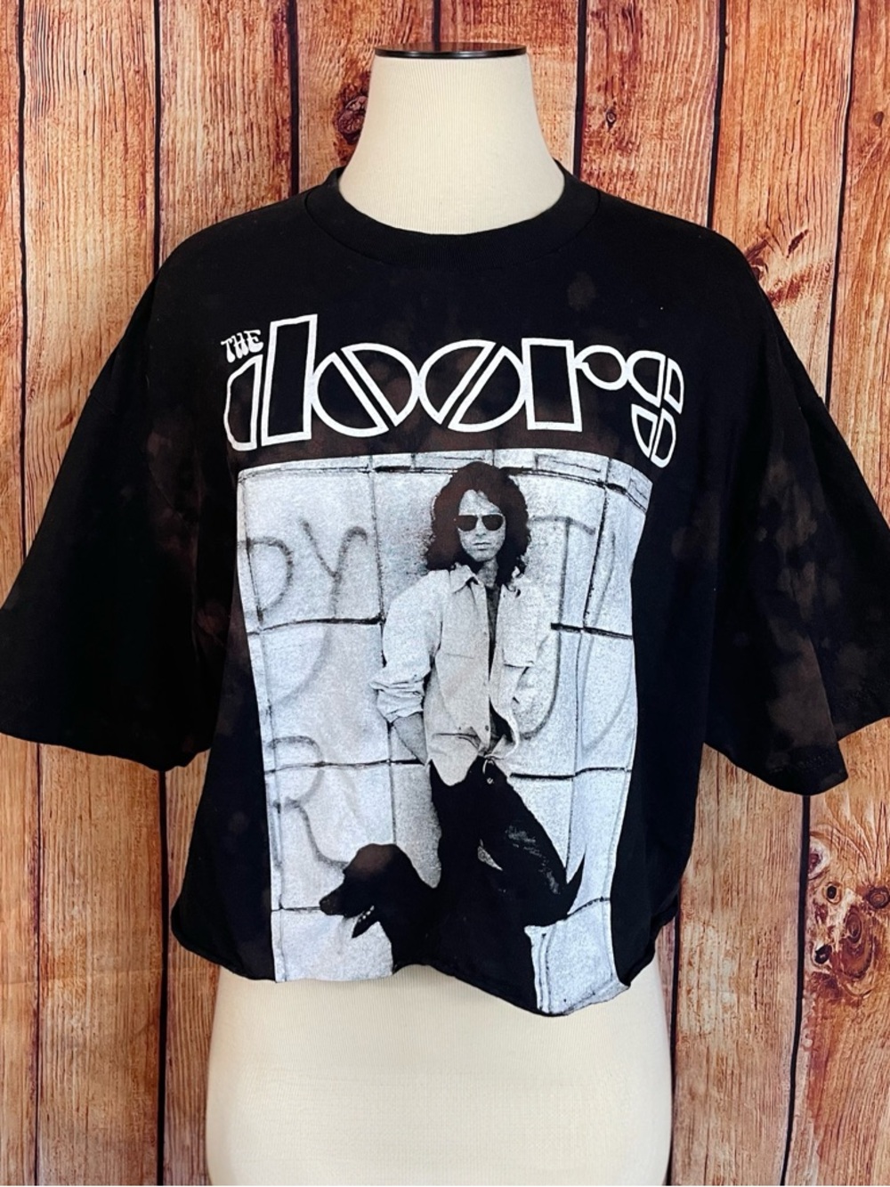The Doors Bleached Cropped Tee Raw Cut Hem one Size